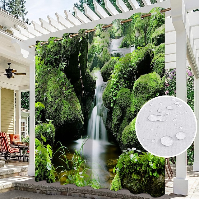  wodoodporna zasłona zewnętrzna zapewniająca prywatność, przesuwane zasłony tarasowe, zasłony pergolowe przelotka 3D krajobraz leśny na altankę, balkon, werandę, imprezę, 1 panel