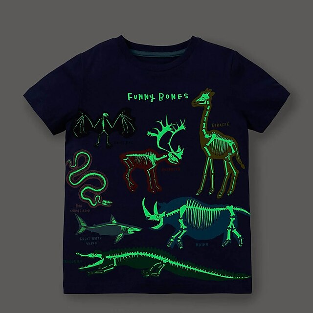 Baby & Kids Boys Clothing | Kids Boys Halloween T shirt Short Sleeve Skull Animal Crewneck Navy Blue Cotton Children Tops Spring