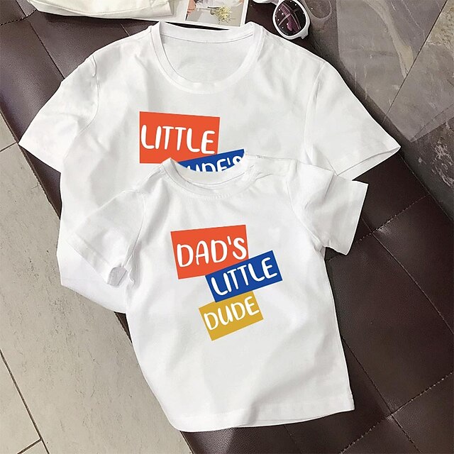 Baby & Kids Matching Outfits | Dad and Son T shirt Tops Geometric Letter Daily Print White Black Gray Short Sleeve Basic Matchin