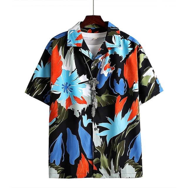 Mens Clothing Mens Shirts | Mens Casual Shirt 3D Print Floral Turndown Classic Collar 短袖衬衫 Casual Vacation Print Short Sleeve To