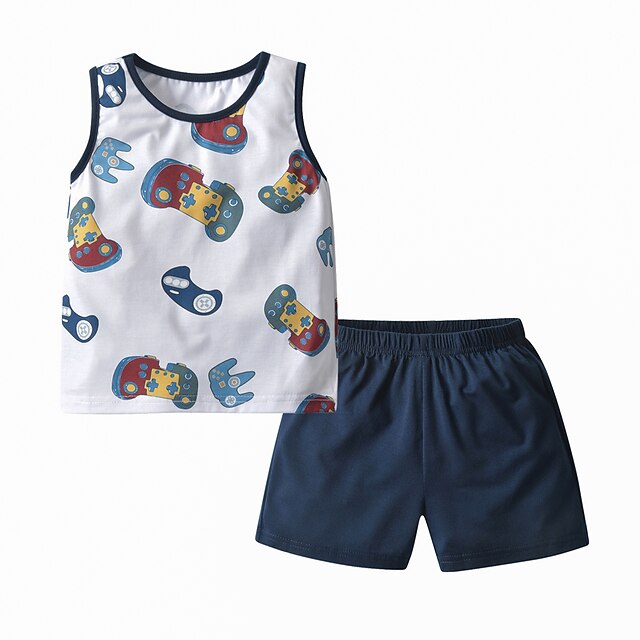 Baby & Kids Boys Clothing | Kids Boys Shorts Set Clothing Set 2 Pieces Sleeveless Multi color Print Anime Print Cotton Basic Dai