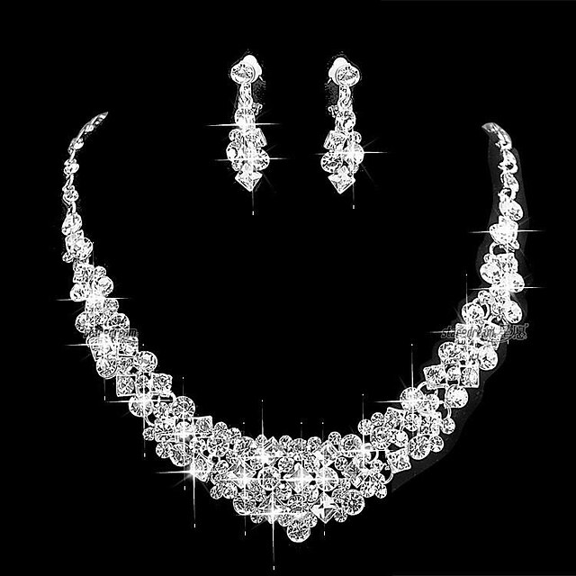 Bridal Jewelry Sets 1 set Clear Alloy Earrings Necklace Women's Simple Fashion Cute Geometrical Round Jewelry Set For Wedding Engagement2