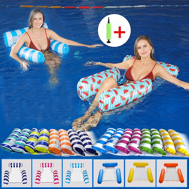  Pool Floats,Summer Inflatable Foldable Floating Row Swimming Relax Three Pipes Net Pocket Water Lounge Chair Hammock Air Mattresses Pool Toy,Inflatable for PoolCandy