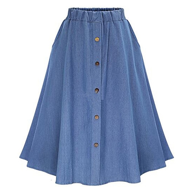 Women's Skirt Swing Long Skirt Denim Midi Skirt Midi Skirts Pocket Solid Colored Office / Career Casual Daily Summer Denim Fashion Summer Blue Light Blue