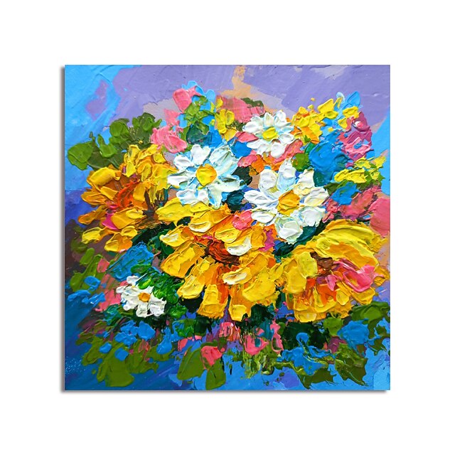 Home & Garden Wall Art | Oil Painting Hand Painted Square Abstract Floral / Botanical Modern Stretched Canvas - DK61947