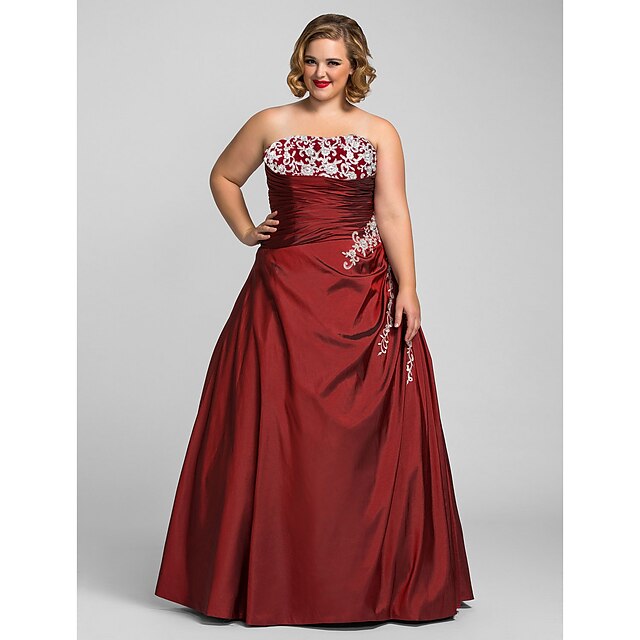  Ball Gown Plus Size Dress Prom Formal Evening Floor Length Sleeveless Strapless Taffeta with Beading Appliques 2024
