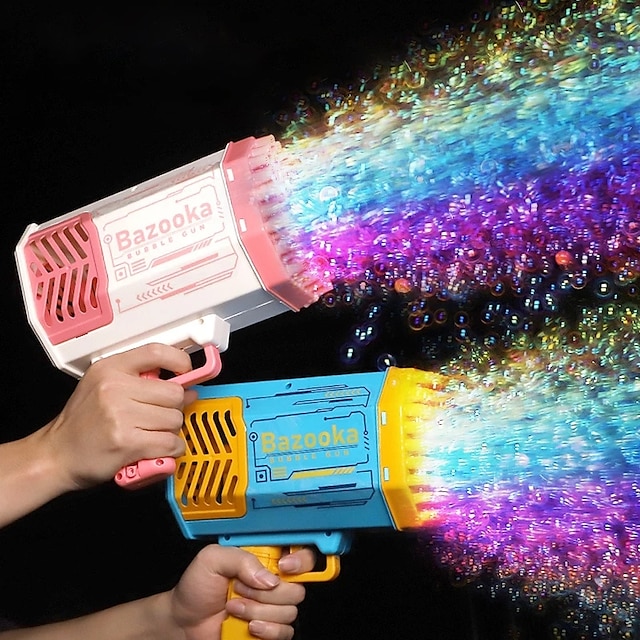  Gatling Bubble Machine Upgrade Rocket Launcher Bubble Machine with Colorful Lights Electric Bubble Maker with 69Hole Bubble Bazooka Blower for Kids Adults Party Wedding （1 Piece）