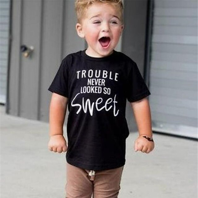 Baby & Kids Boys Clothing | Kids Boys T shirt Short Sleeve 3D Print Flag Crewneck Black Children Tops Spring Summer Active Fashi