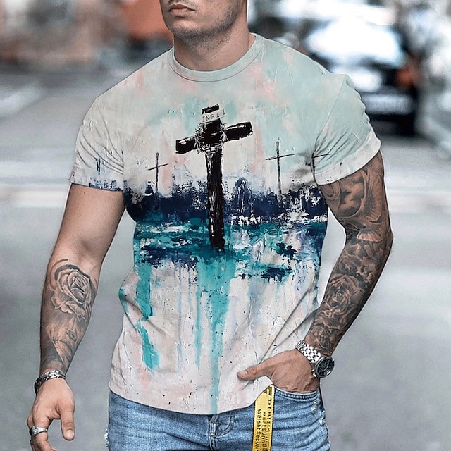  Men's Unisex T shirt Tee Short Sleeve Graphic Prints Cross Crew Neck Gray 3D Print Outdoor Street Print Clothing Apparel Sports Designer Casual Big and Tall / Summer / Summer