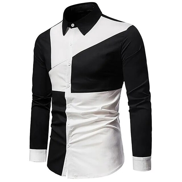 Mens Clothing Mens Shirts | Mens Shirt Graphic Color Block Turndown Street Casual Button-Down Long Sleeve Tops Casual Fashion Br