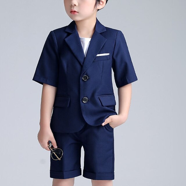 Baby & Kids Boys Clothing | Kids Boys Formal Set Clothing Set 2 Pieces Short Sleeve Black Red Navy Blue Solid Color Formal Birth