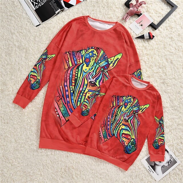 Baby & Kids Matching Outfits | Mommy and Me Tops Sweatshirt Letter Animal Sports & Outdoor Print Green Black Orange Long Sleeve 