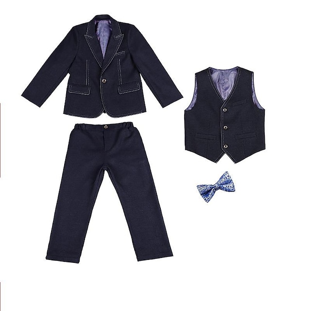 Baby & Kids Boys Clothing | Kids Boys Suit & Blazer Tank & Pants Clothing Set 4 Pieces Long Sleeve Black Navy Blue Color Block F