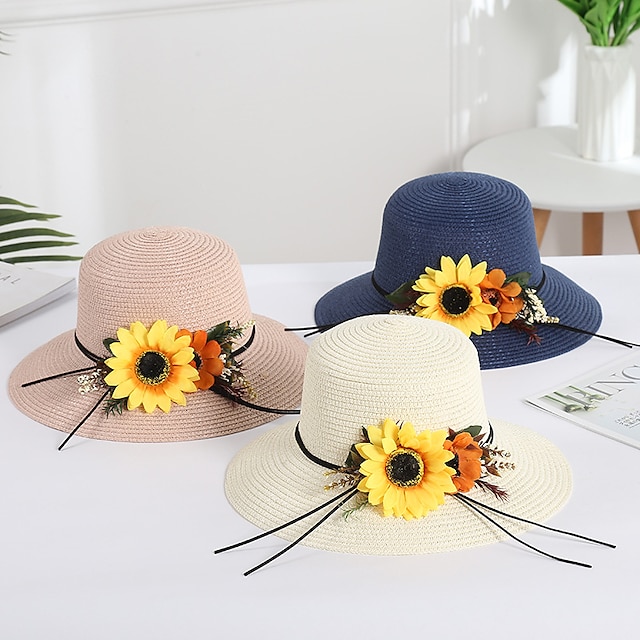 Shoes & Bags Fashion Accessories | 1pcsCute Straw Hat for Women Sunflower Summer Sun Hat Visor Cap For Girls Beach Travel Hat Bo