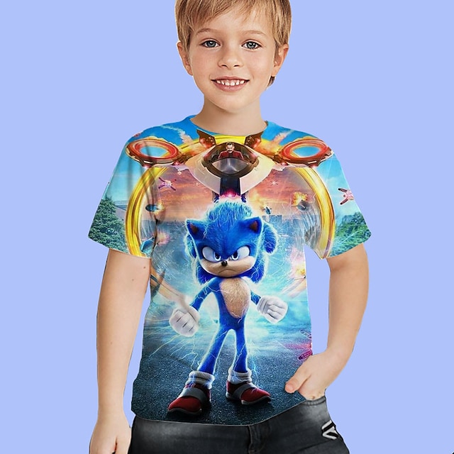 Baby & Kids Boys Clothing | Kids Boys T shirt Short Sleeve 3D Print Cartoon Crewneck Blue Children Tops Spring Summer Active Fas