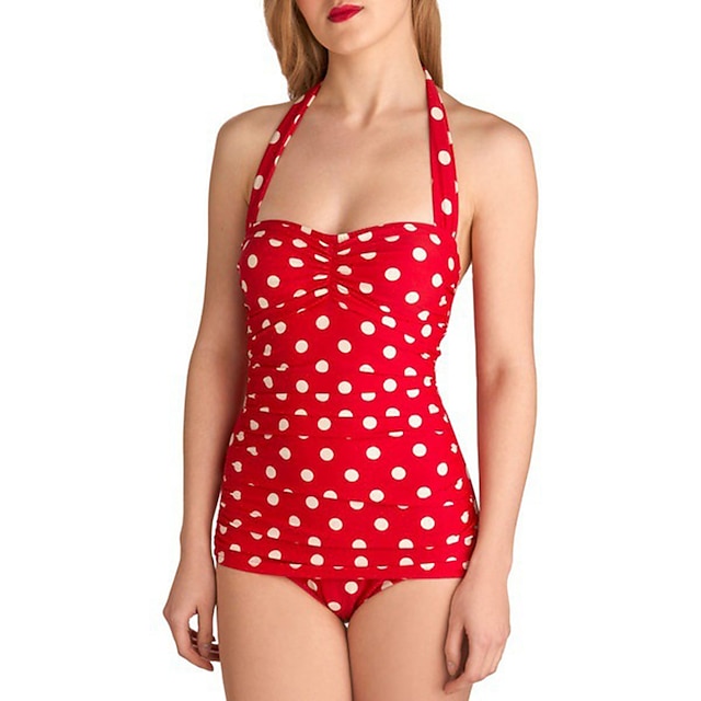  Polka Dot Retro / vintage Femtiotal Badkläder Baddräkt Halterneck One-piece Audrey Hepburn Dam Karnival Helgdag Strand Simning Trikot / Onesie Sommar