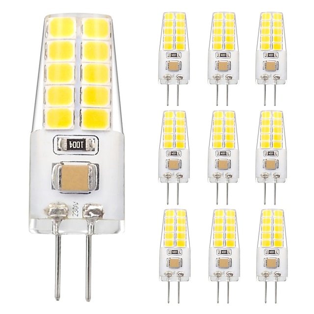  10 bombillas LED G4 de 3 W que pueden reemplazar la bombilla halógena JC de 30 W, luz blanca cálida, luz blanca, atenuación de luz blanca CA/CC 12-24 V sin parpadeo CA/CC 12 y CA 220 V aplicable a la