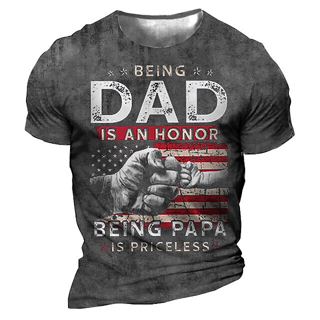 Men's Graphic T-Shirt: 'Being Dad Is An Honor Being Papa Is Priceless' American Flag Fist Bump Design, Short Sleeve4