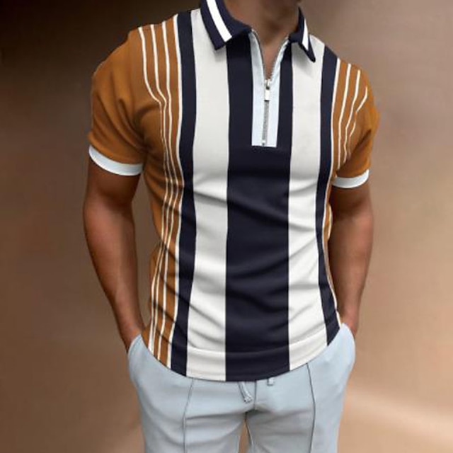 Men's Polo Shirt Quarter Zip Polo Golf Shirt Striped Turndown Quarter ...