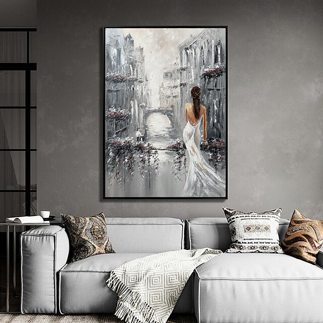 Home & Garden Wall Art | Hand-painted oil painting abstract modern light Sexy Lady living room luxury bedroom City Impression oi