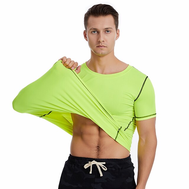 Sports & Outdoors Running, Jogging & Walking | Mens Crew Neck Yoga Top Solid Color Green White Yoga Fitness Gym Workout Tee Tshi