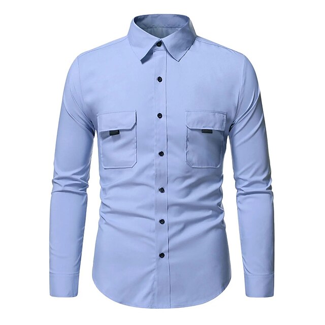 Mens Clothing Mens Shirts | Mens Shirt Solid Color Turndown Street Casual Button-Down Long Sleeve Tops Casual Fashion Breathable