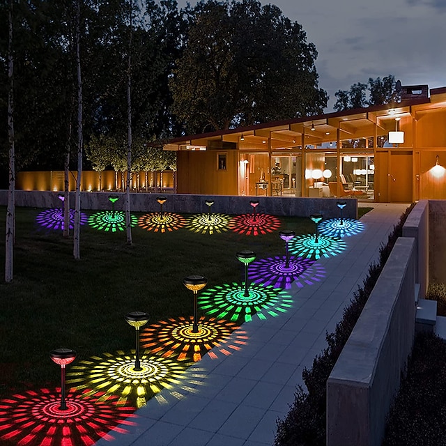  2Pcs Solar Pathway Lights Garden Lamp LED Outdoor Lighting Garden Landscape Decoration Light RGB Lawn Waterproof Discoloration Night Lights