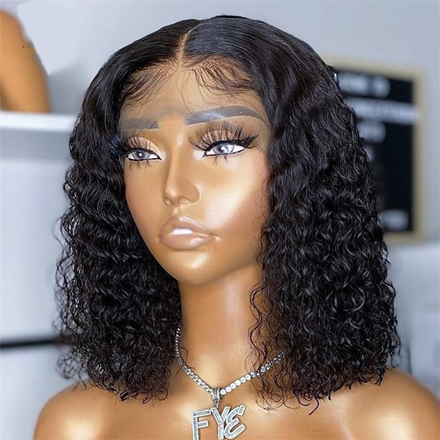 Beauty & Hair Wigs & Hair Pieces | Water Wave Short Bob Human Hair T Part Lace Front Wigs 8-14inch 4x4X1 Transparent Lace Part H