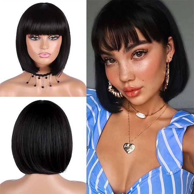  Bob Wigs Short Bob Wig with Bangs for Women Straight Bob Wigs for Cosplay Wig Synthetic Natural Looking Wigs