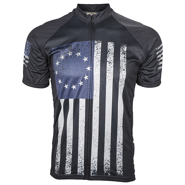 Men's Cycling Jersey American / USA Short Sleeve Bike Top with 3 Rear Pockets Mountain Bike MTB Road Bike Cycling Quick Dry Reflective Strips Back Pocket Moisture Wicking Sports Black Clothing Apparel4
