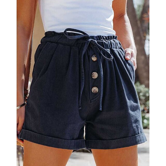  Women's Culottes Wide Leg Shorts Linen / Cotton Blend Navy Blue Apricot Fashion Sporty Mid Waist Side Pockets Casual Weekend Short Plain Comfort S M L XL