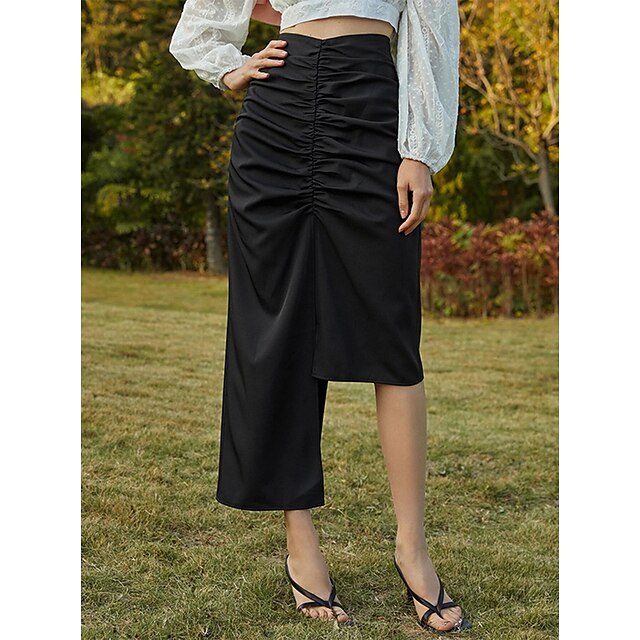 Womens Clothing Womens Bottoms | Womens Fashion Skirts Casual / Daily Weekend Solid Colored Split Black S M L - ES90205