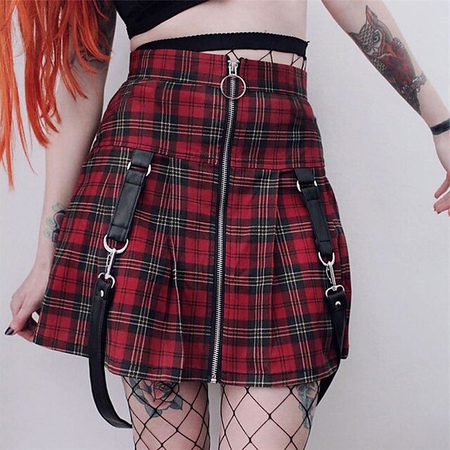 Womens Clothing Womens Bottoms | Womens Fashion Cargo Skirts Carnival Homecoming Plaid Checkered Print Red S M L - RW76926