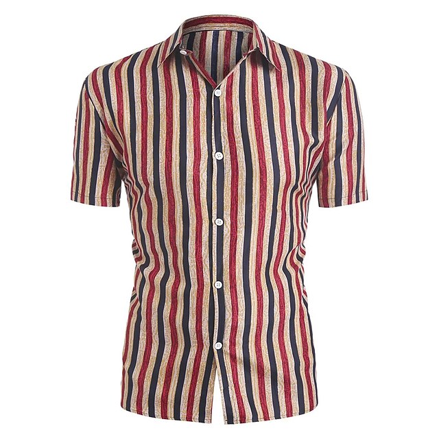 Mens Clothing Mens Shirts | Mens Shirt Hot Stamping Striped Graphic Turndown Street Casual Button-Down Print Short Sleeve Tops C