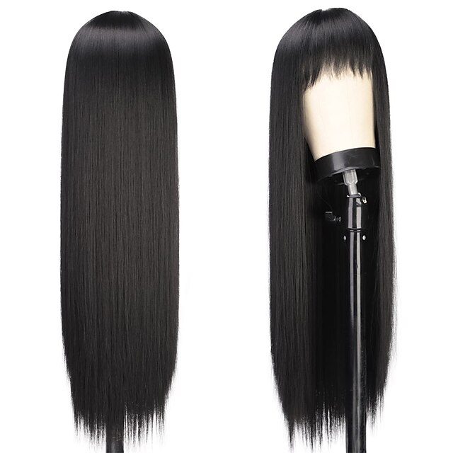 Beauty & Hair Wigs & Hair Pieces | Long Black Wig with Bangs Straight Wig for Women Middle Part Natural Heat Resistant Fiber Syn