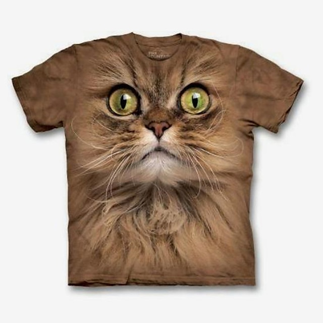 Baby & Kids Boys Clothing | Kids Boys T shirt Short Sleeve 3D Print Cat Animal Crewneck Brown Children Tops Spring Summer Active