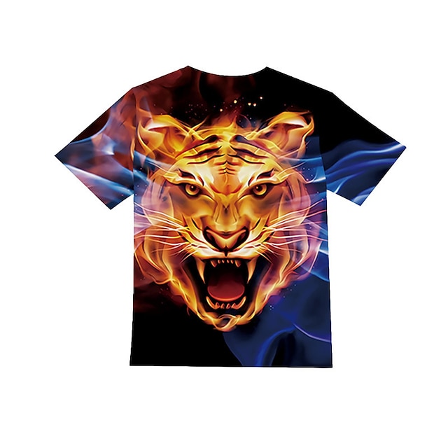 Baby & Kids Boys Clothing | Kids Boys T shirt Short Sleeve 3D Print Gradient Tiger Animal Crewneck Black Rainbow Children Tops S