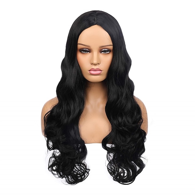 Beauty & Hair Wigs & Hair Pieces | Black Curly Wavy Middle Part Layered Long Synthetic Wigs for Women - ON30703