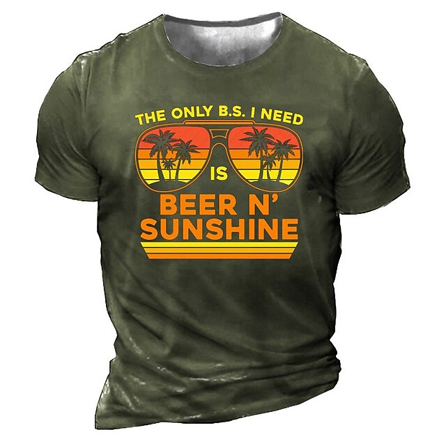 Mens Clothing Mens Tees & Tank Tops | Mens Unisex T shirt Tee 3D Print Graphic Prints Coconut Tree Letter Crew Neck Street Daily