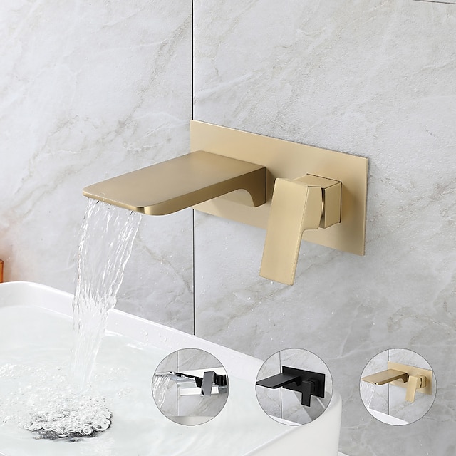  Bathroom Sink Faucet - Wall Mount / Waterfall Electroplated / Brushed Gold / Black Painted Finishes Mount Inside Wall mountedBath Taps