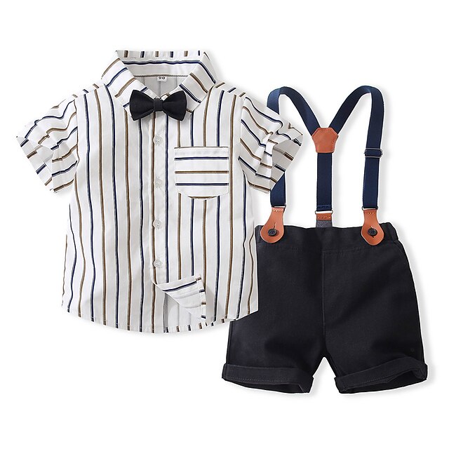 Baby & Kids Boys Clothing | Toddler Boys Shirt & Shorts Clothing Set 2 Pieces Short Sleeve White Stripe Party Birthday Gentle Pr