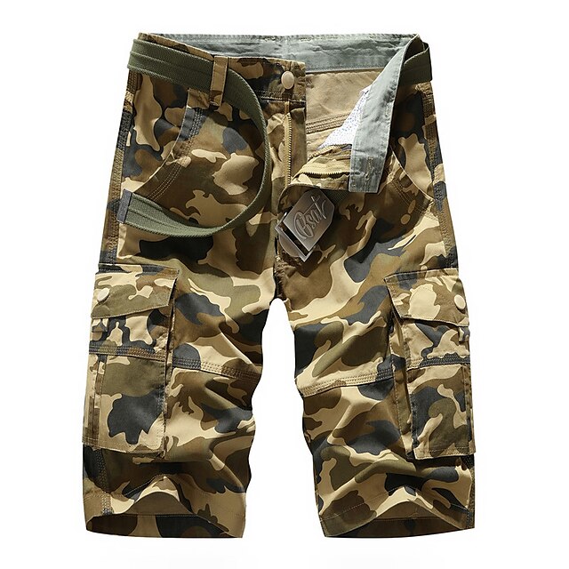 Mens Clothing Mens Bottoms | Mens Casual Sports Shorts Beach Shorts Multiple Pockets Calf-Length Pants Inelastic Camouflage Soli