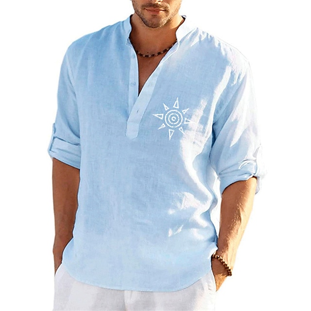  남성용 셔츠 그래픽 썬크림 칼라 화이트 블랙 그레이 옐로우 밝은 블루 긴 소매 핫 스탬핑 집 밖의 거리 버튼 다운 프린트 탑스 패션 디자이너 캐쥬얼 크고 크고 / 여름 / 봄 / 여름