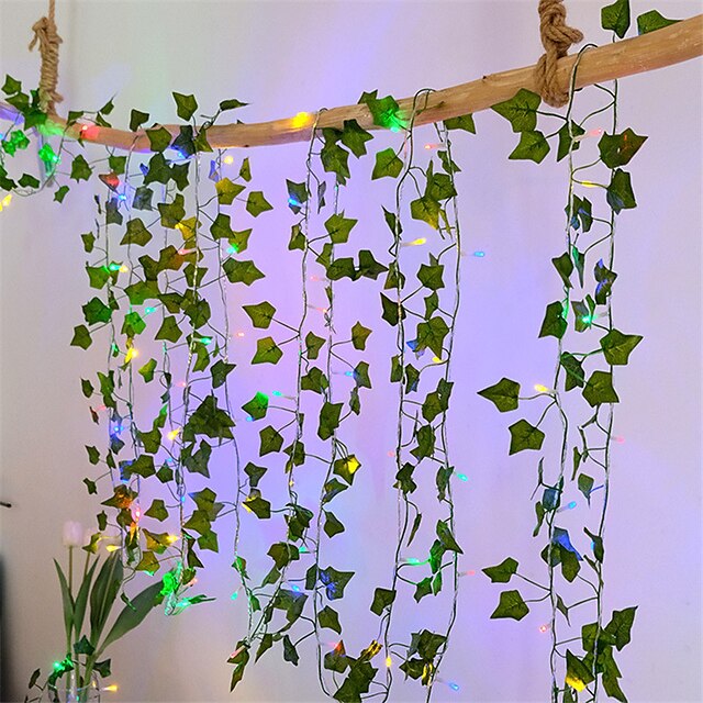  1-4pcs 2m plantes artificielles led coloré guirlande lumineuse plante grimpante feuille verte lierre vigne pour la décoration de mariage à la maison lampe bricolage jardin suspendu éclairage de cour