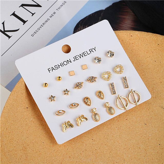 Shoes & Bags Fashion Accessories | 12 Pairs Stud Earrings For Womens Street Gift Daily Gold Plated Classic Fashion Eyes Fruit - 