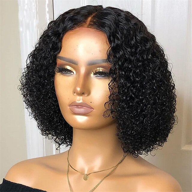 Beauty & Hair Wigs & Hair Pieces | Human Hair 13x4x1 T Part Lace Front Wig Bob Pixie Cut Middle Part Peruvian Hair Curly Black W