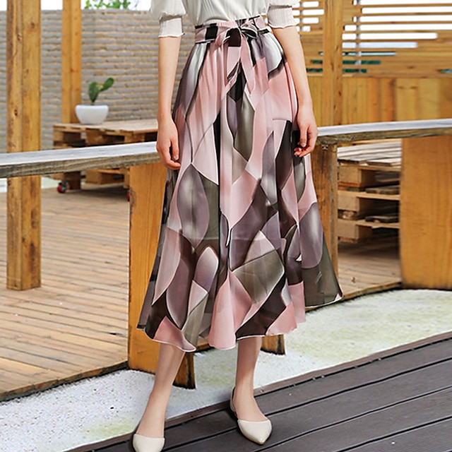  Women's Fashion Long Swing Skirts Holiday Vacation Floral Print Black Pink L XL 2XL / Loose