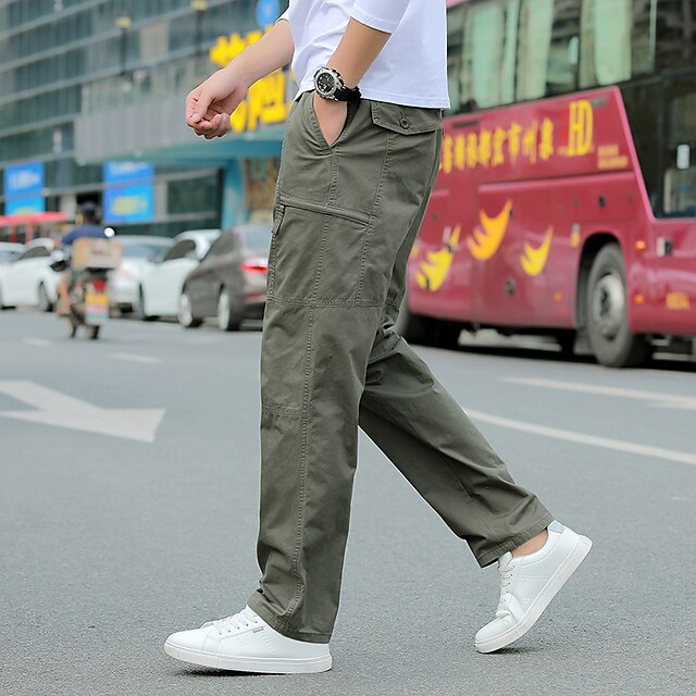 Mens Clothing Mens Bottoms | Mens Cargo Cargo Pants Full Length Pants Daily Inelastic Solid Color Outdoor Mid Waist ArmyGreen Li