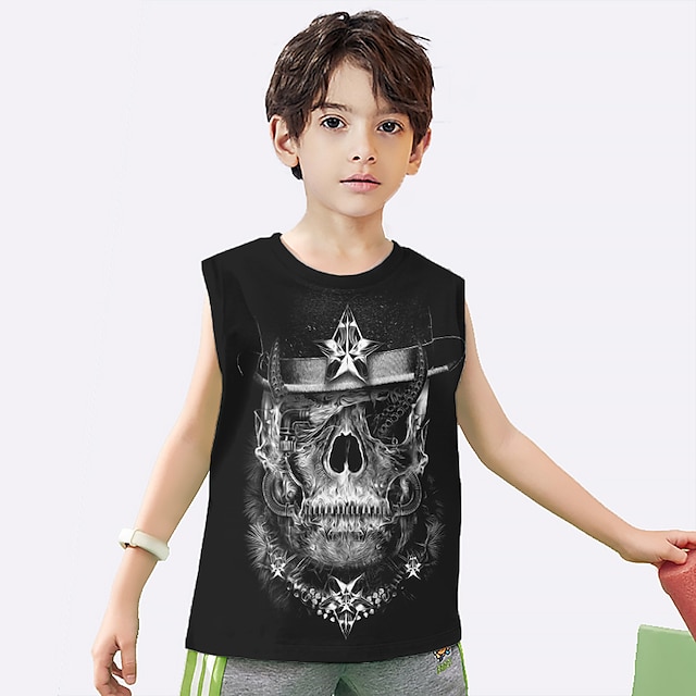 Baby & Kids Boys Clothing | Kids Boys Halloween Tank Sleeveless 3D Print Skull Black Rainbow Children Tops Spring Summer Daily S