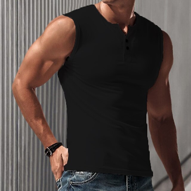 Men's Tank Top Vest Top Undershirt Sleeveless Shirt Solid Color Henley ...